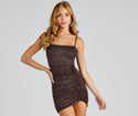 Sleeveless Spaghetti Strap Glittering Ruched Knit Square Neck Short Bodycon Dress/Party Dress