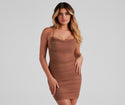 Short Sleeveless Spaghetti Strap Square Neck Mesh Draped Ruched Open-Back Pleated Bodycon Dress