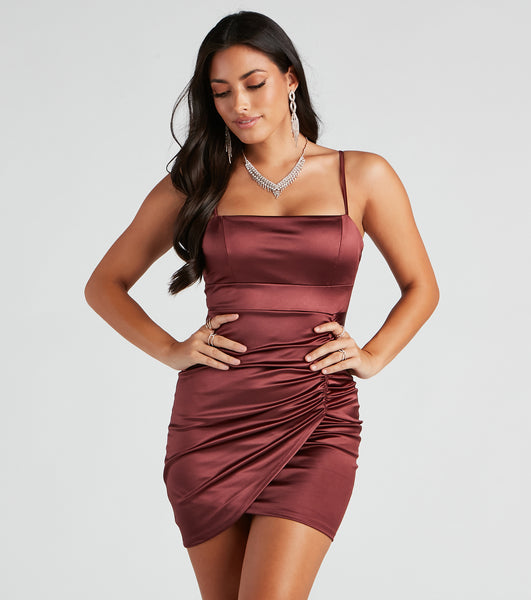 Sleeveless Spaghetti Strap Fitted Wrap Ruched Square Neck Bodycon Dress/Skater Dress/Midi Dress