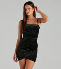 Glittering Open-Back Wrap Velvet Square Neck Sleeveless Spaghetti Strap Bodycon Dress/Party Dress