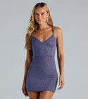 V-neck Sleeveless Spaghetti Strap Short Knit Lace-Up Glittering Bodycon Dress/Party Dress