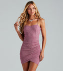 Wrap Pleated Glittering Knit Sweetheart Sleeveless Spaghetti Strap Bodycon Dress/Party Dress With Rhinestones