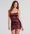 Satin Spaghetti Strap Square Neck Short Pleated Wrap Bodycon Dress