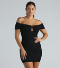 Sexy Short Knit Mesh Cutout Ruched Off the Shoulder Bodycon Dress