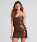 Strapless Back Zipper Mesh Faux-Leather Short Corset Waistline Bodycon Dress