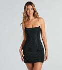 Strapless Corset Waistline Short Mesh Bodycon Dress With Rhinestones