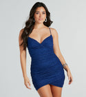 V-neck Spaghetti Strap Floor Length Short Wrap Sheer Glittering Mesh Knit Bodycon Dress