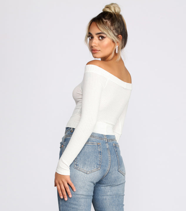 Off The Shoulder Brushed Knit Crop Top#N#& Windsor