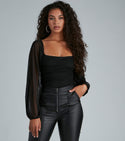 Elevated Basic Ruched Mesh Bodysuit