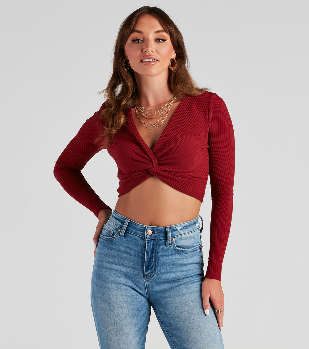 ribbed tie front crop top - OFF-63% >Free Delivery