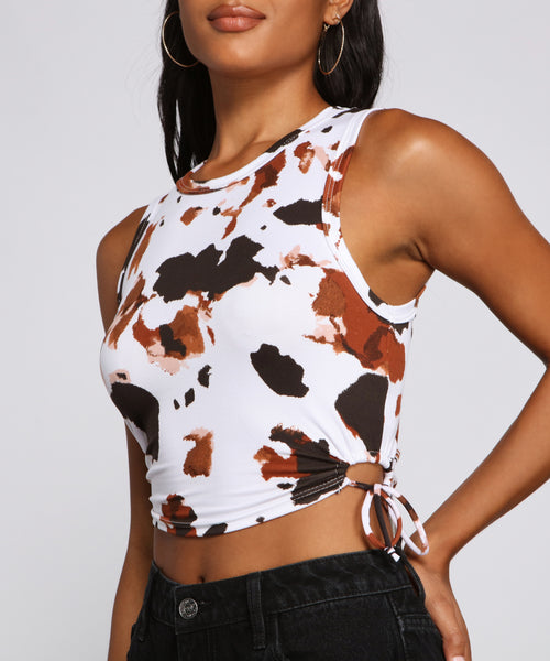 Cow Print Ruched Crop Top & Windsor