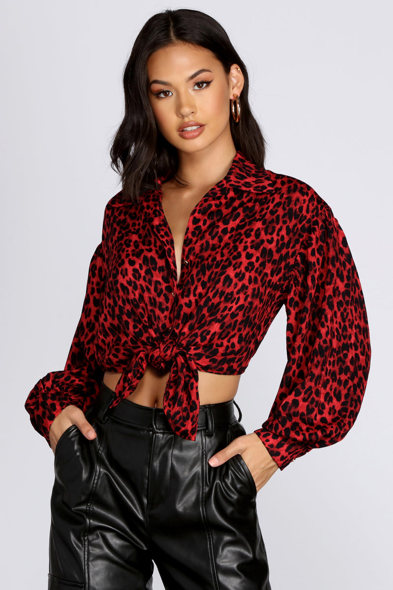 leopard print blouse red