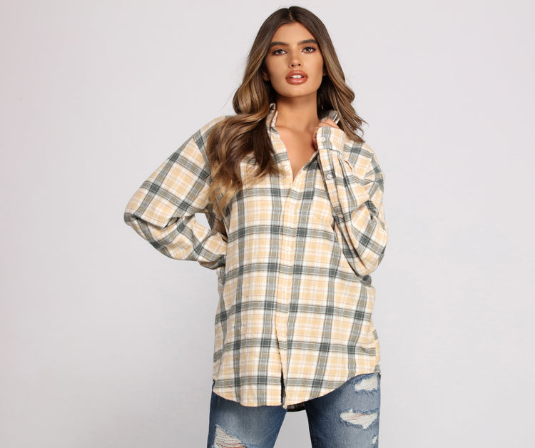 Effortlessly Edgy Mood Button-Up Flannel Tunic & Windsor