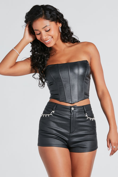 Tall Stone Faux Leather Corset Top