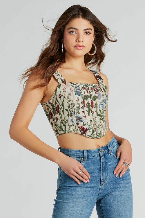 Women Sexy Bustier Corset Top Zipper Eyelet Lace Up Floral Print Push Up  Crop Tops Vintage Top Party Womens Tops : : Clothing, Shoes 