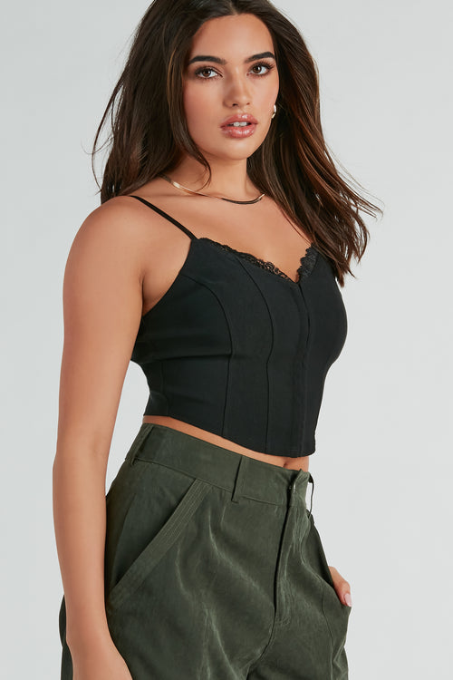 Woven Lace Up Corset Top