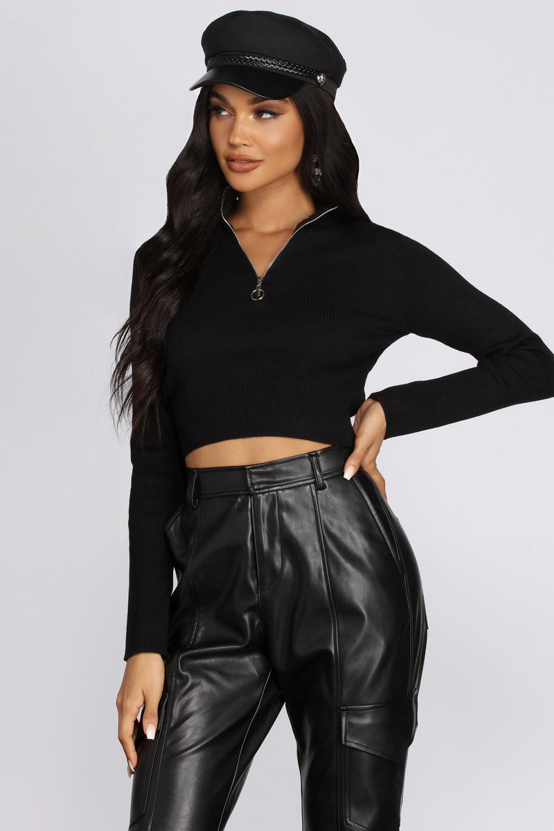 zip front cropped sweater