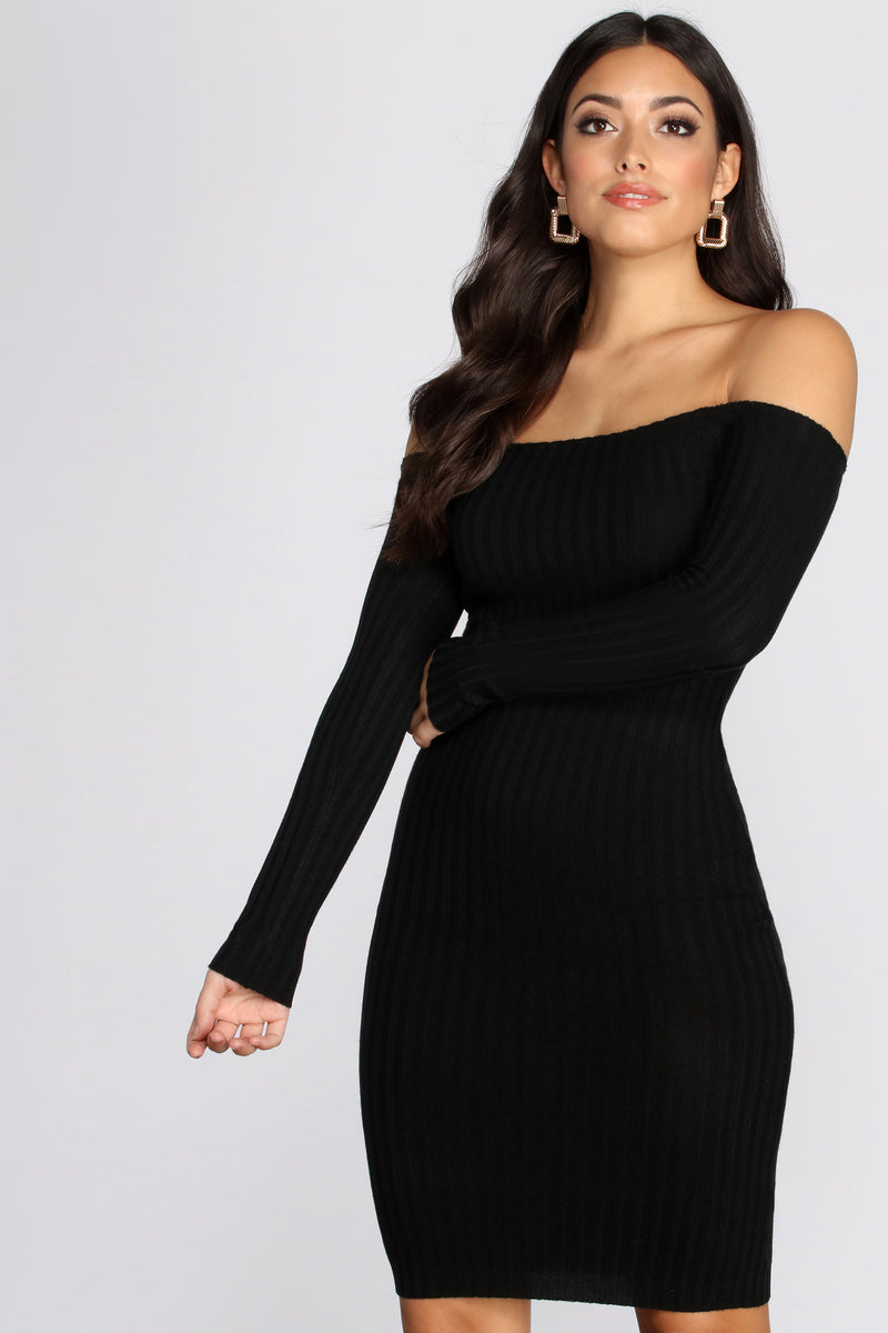 ribbed off the shoulder bodycon dress