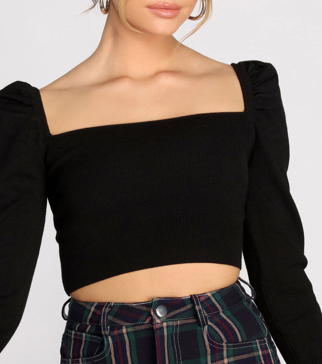 Puff Sleeve Knit Crop Top#N#& Windsor