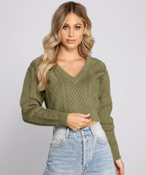 Tie Back Cropped Cable Knit Sweater & Windsor