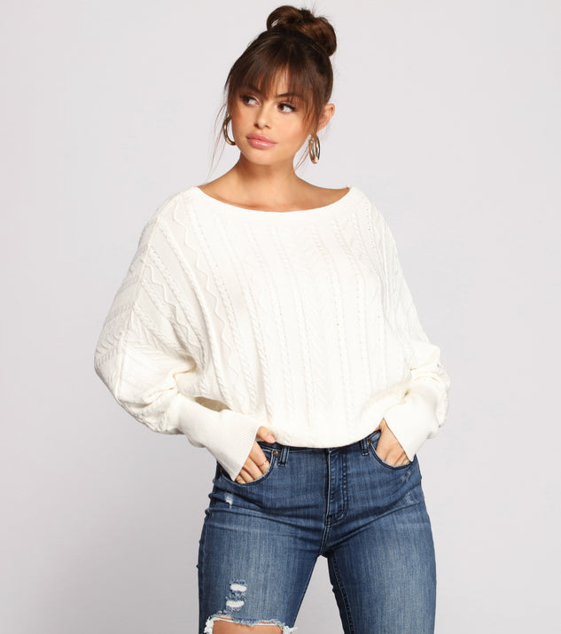 Chic Cable Knit Boat Neck SweaterN& Windsor