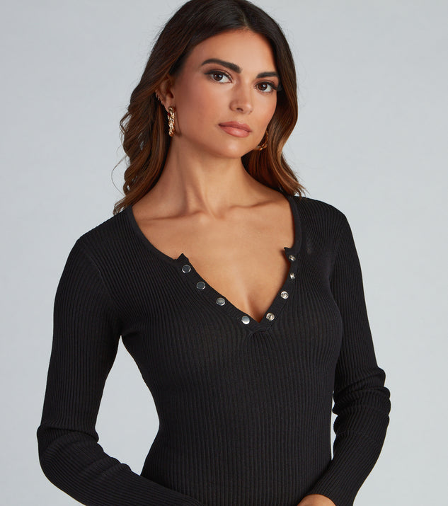 In A Snap Long Sleeve Ribbed Dress & Windsor