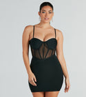 Sexy Sheer Hidden Back Zipper Piping Mesh Sweetheart Knit Sleeveless Spaghetti Strap Short Corset Waistline Bandage Dress/Bodycon Dress