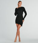 Sweater Crew Neck Cutout Fitted Short Knit Long Sleeves Bodycon Dress