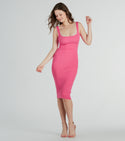 Stretchy Ribbed Knit Sleeveless Tank Square Neck Bodycon Dress/Midi Dress