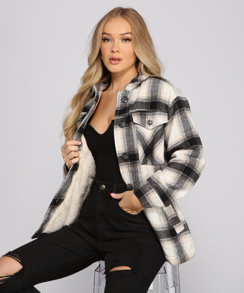 Cozy Plaid Sherpa Lined Shacket & Windsor