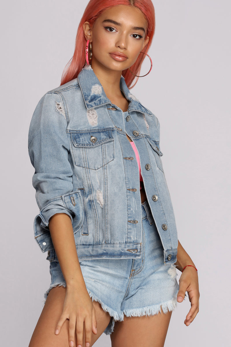 short distressed denim jacket