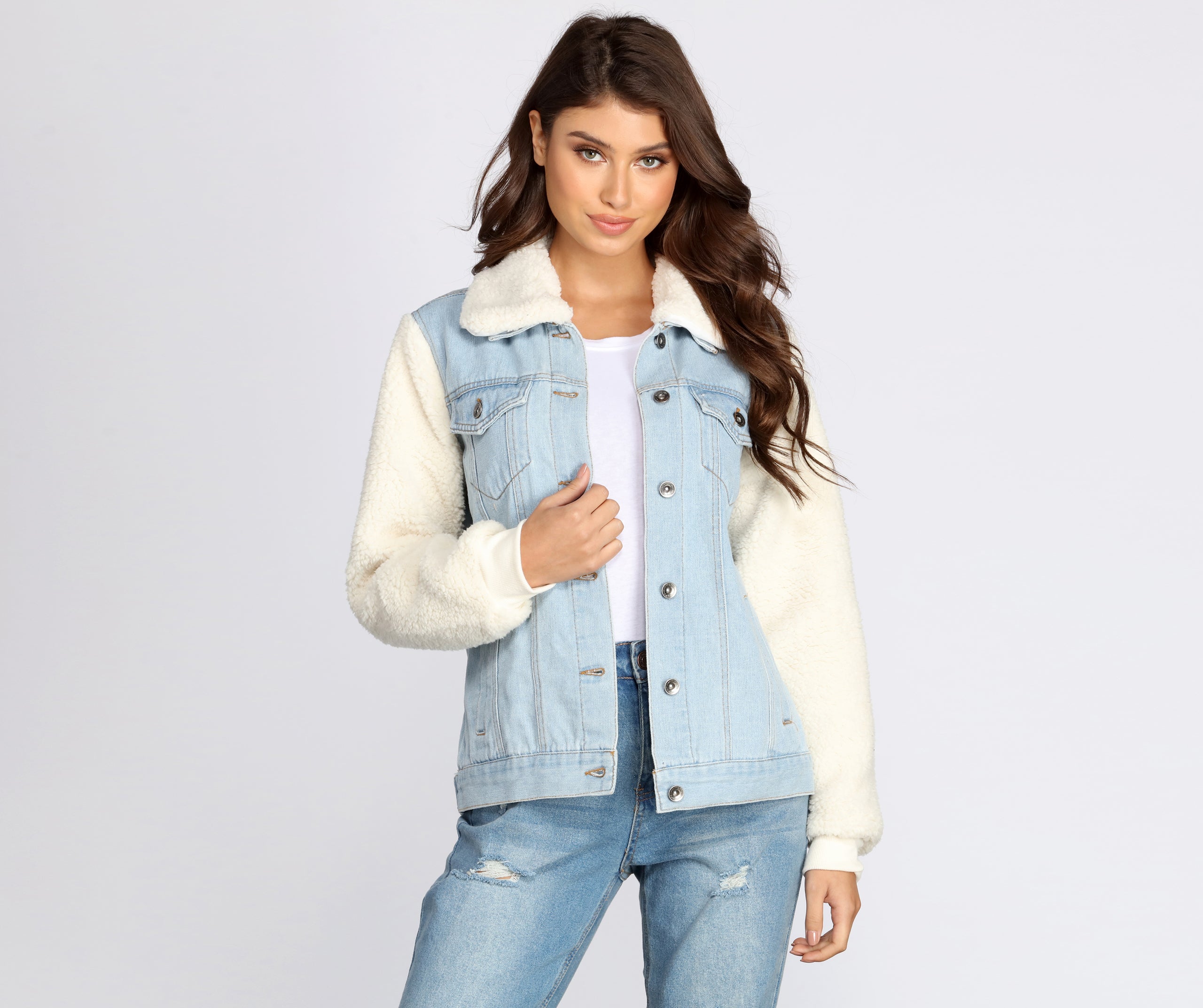 womens jean jacket sherpa