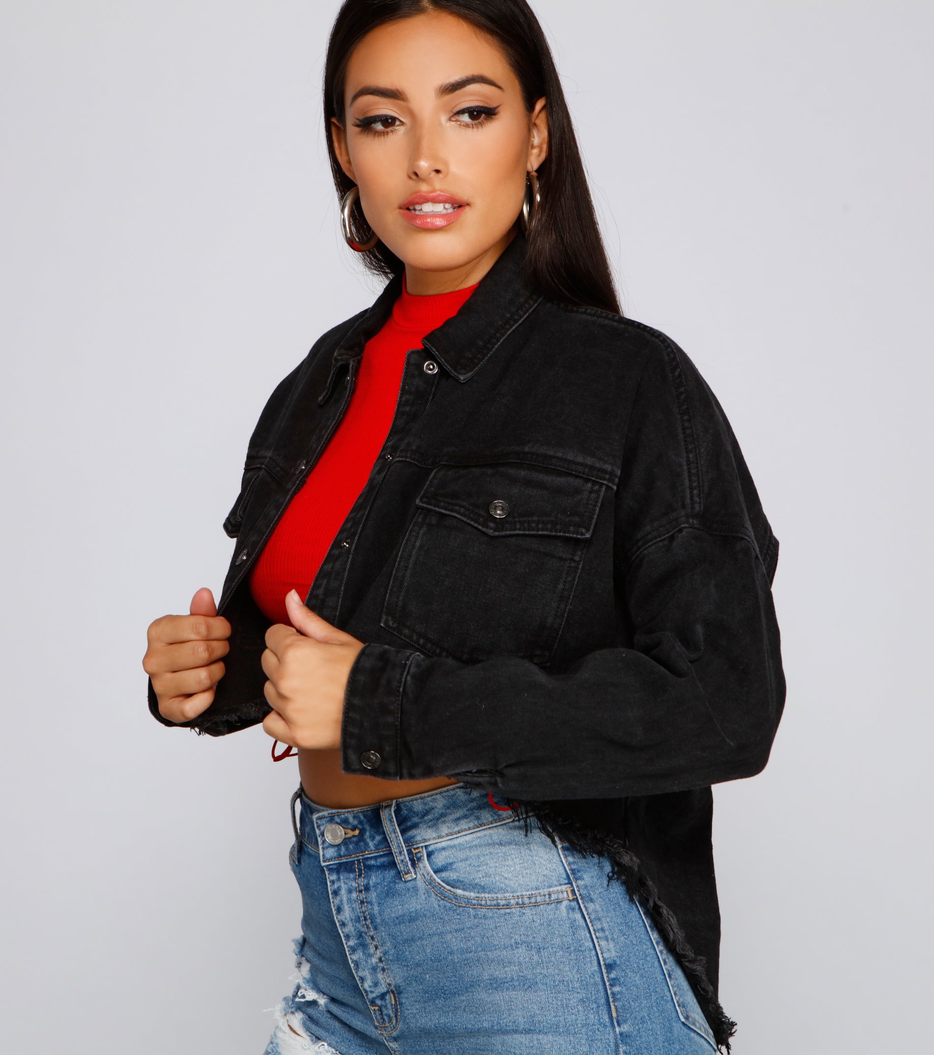 Casually Edgy High Low Cropped Denim Jacket & Windsor