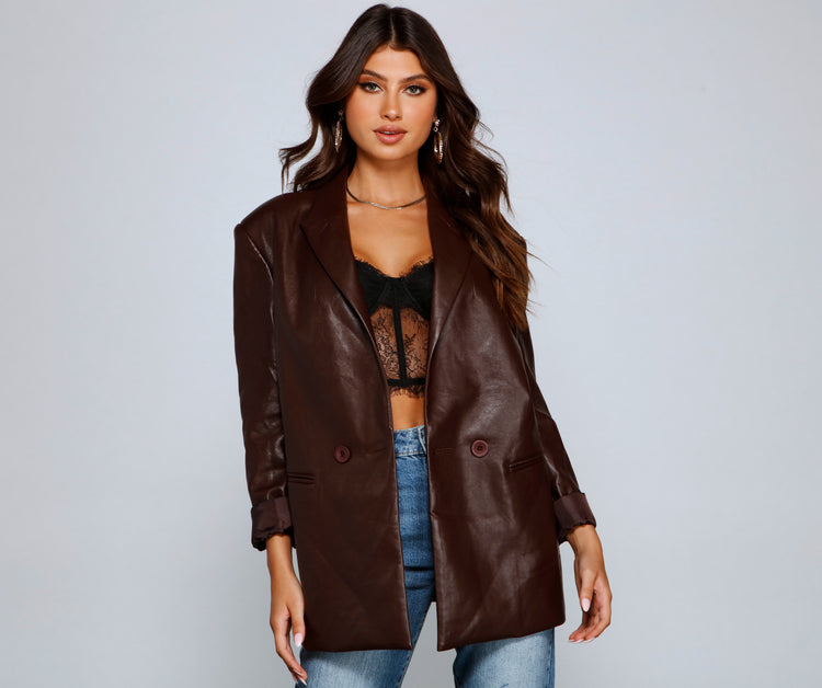 Trendy Oversized Faux Leather Blazer & Windsor
