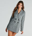 Short Plaid Print Long Sleeves Collared Button Closure Pocketed Ponte Dress