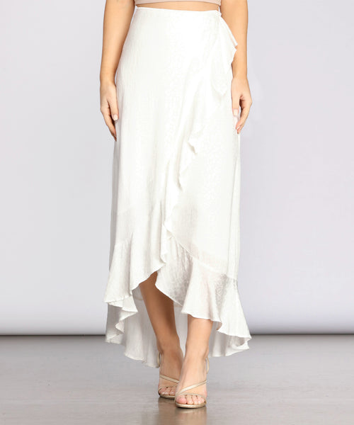 white ruffle wrap maxi skirt