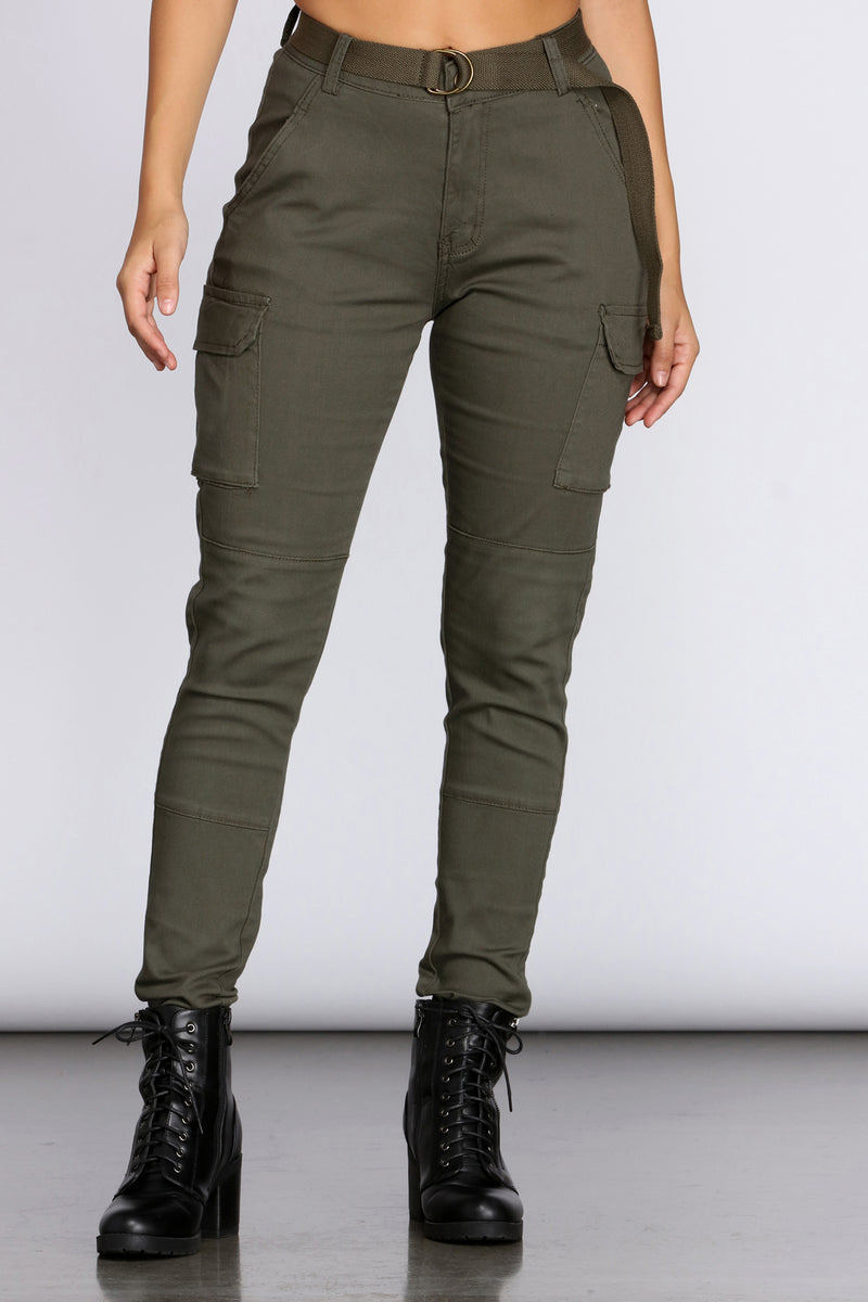 belted cargo joggers