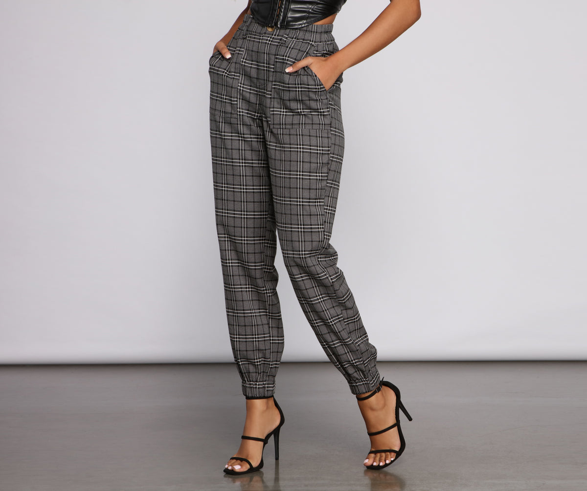 High Waist Plaid Joggers & Windsor