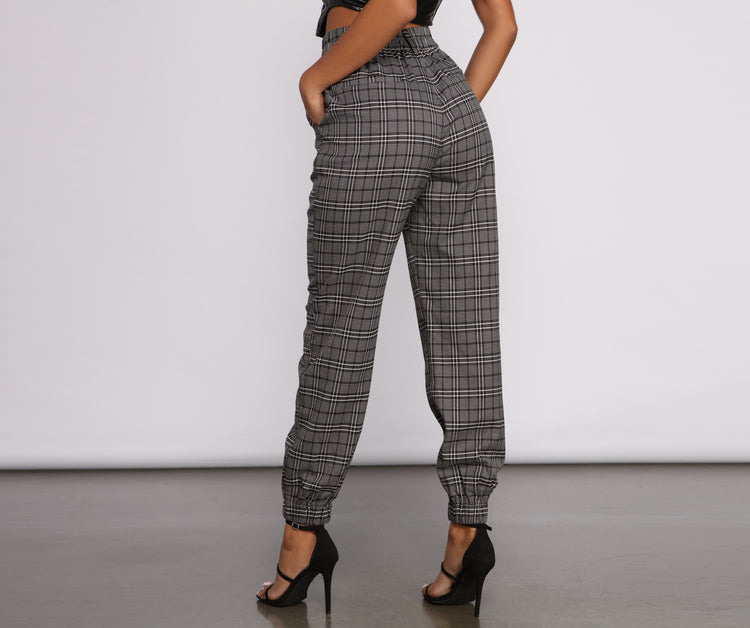 High Waist Plaid Joggers & Windsor