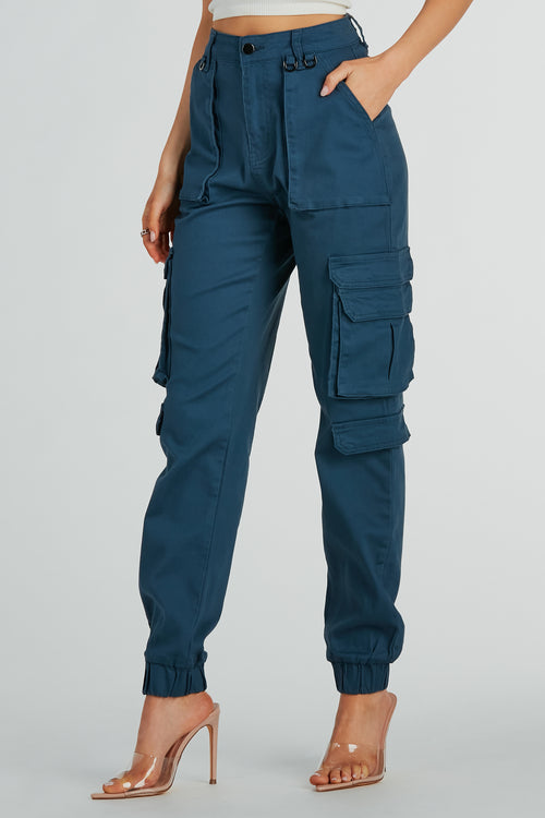 Tall Twill Belt Front Cargo Joggers With Tab