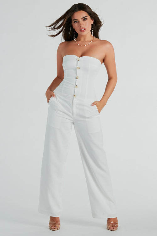 White Shoulder Jumpsuit, Sexy White One Piece Jumpsuits