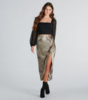 Trendy Shine Foiled Satin Midi Skirt
