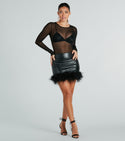 So Fabulous Feather-trim Faux Leather Mini Skirt