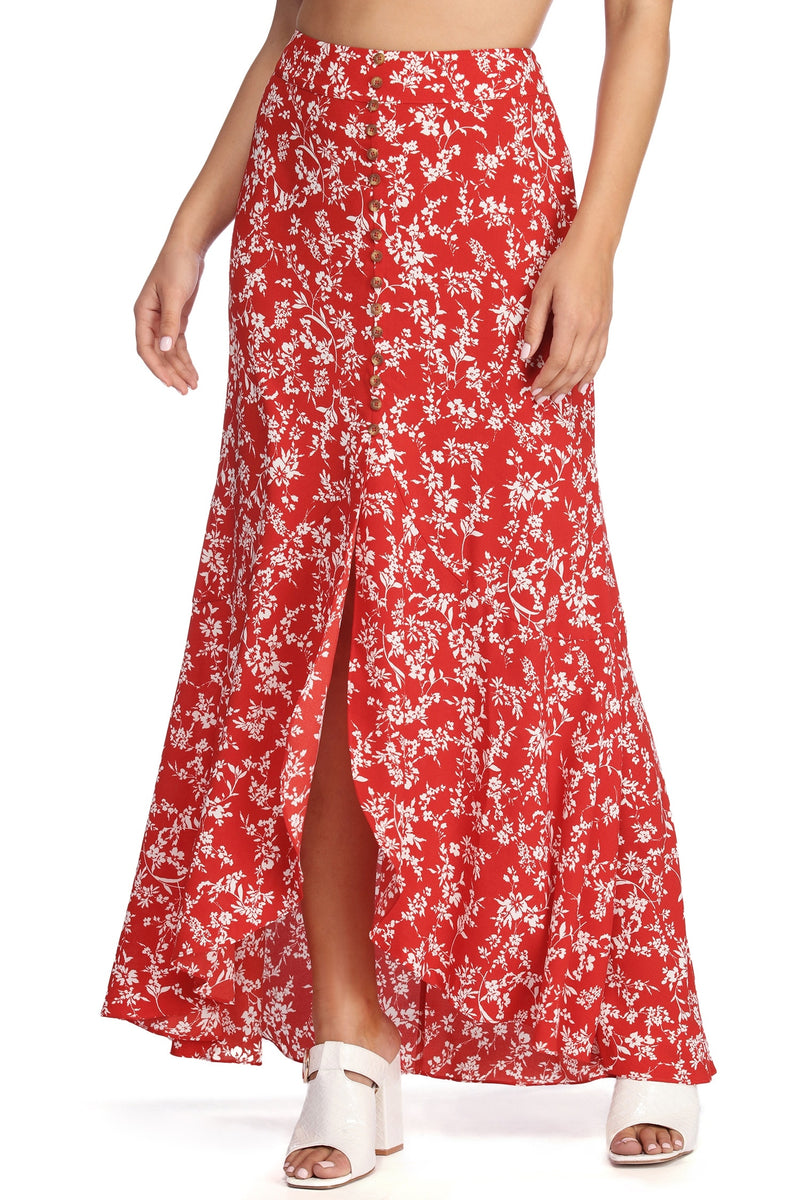 high waisted floral maxi skirt