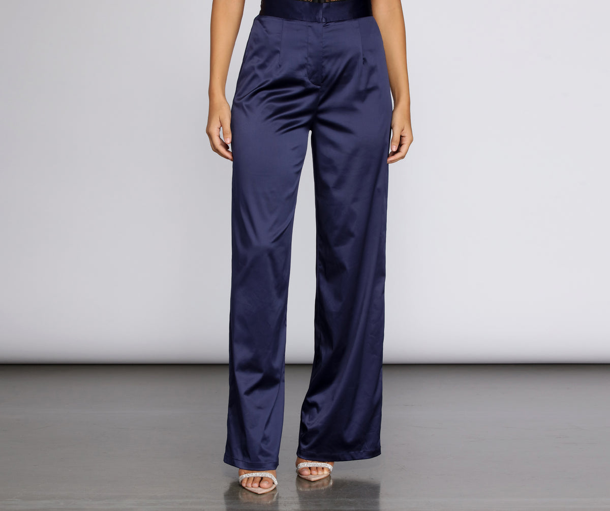 High Waist Satin Wide Leg Pants – Windsor