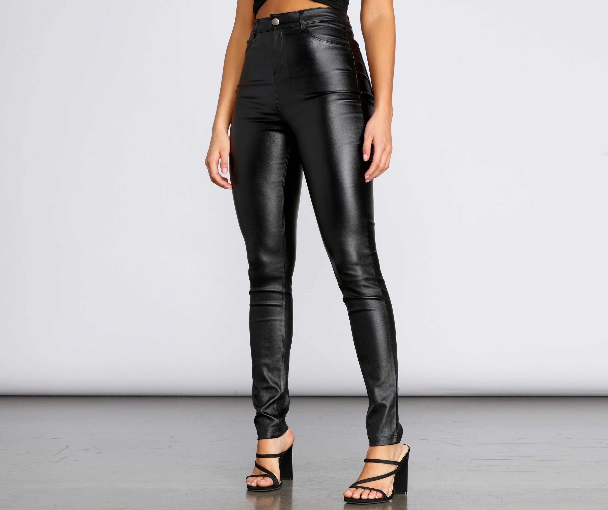 leather look high waisted pants