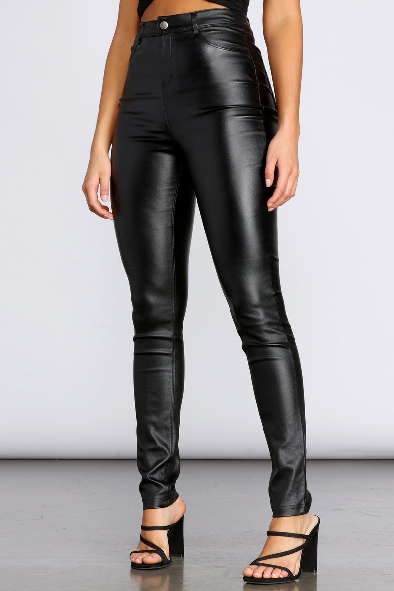 high waisted black faux leather pants