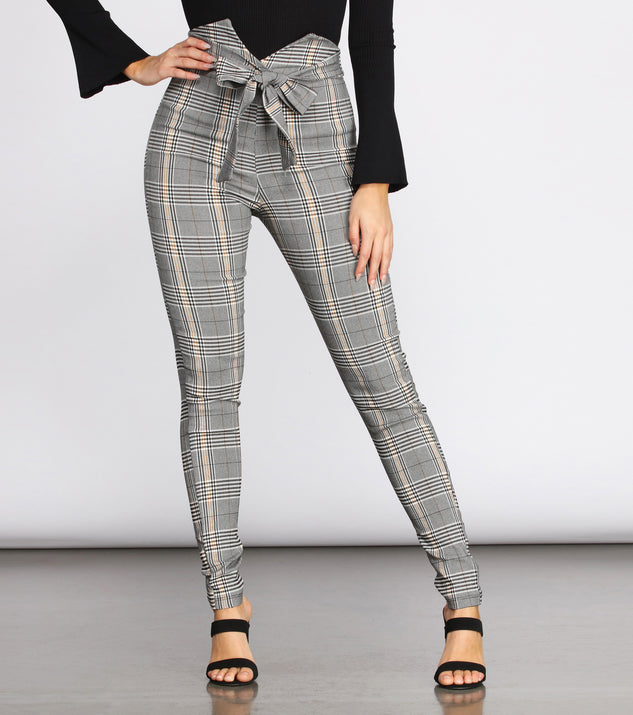 High Rise Tie Waist Plaid Skinny Pants & Windsor