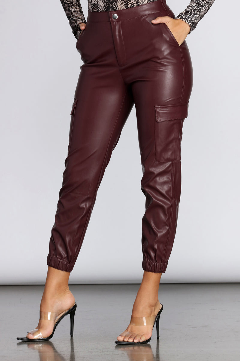 high waisted leather joggers