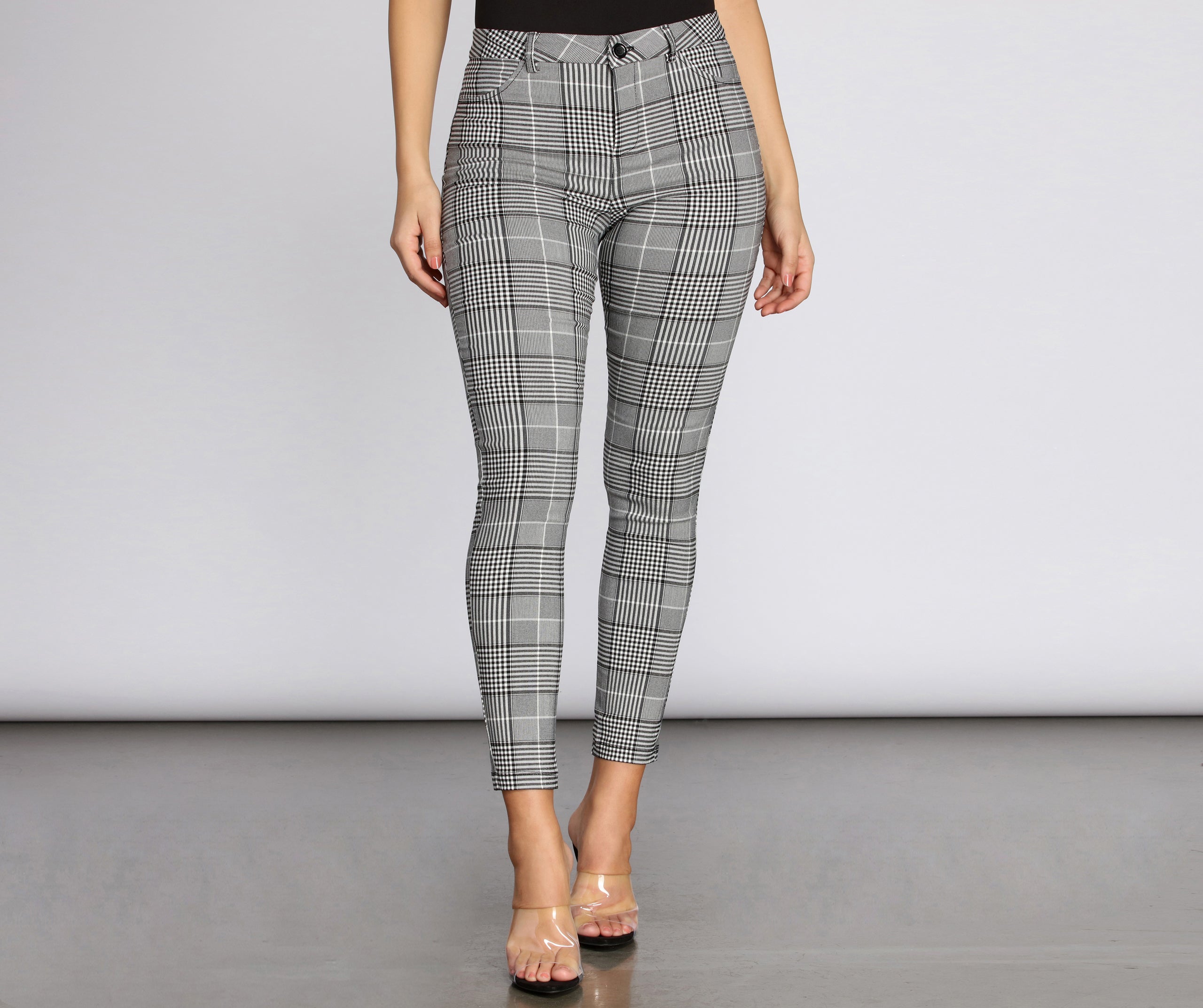 womens plaid skinny pants